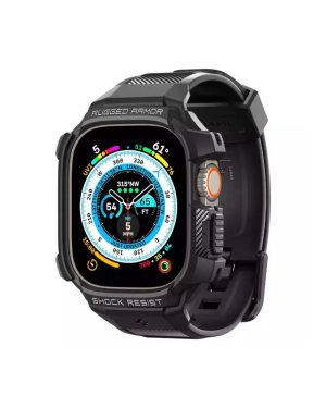 Spigen Rugged Armor Pro Θήκη με Λουράκι Σιλικόνης Μαύρο (Apple Watch Ultra 49mm)